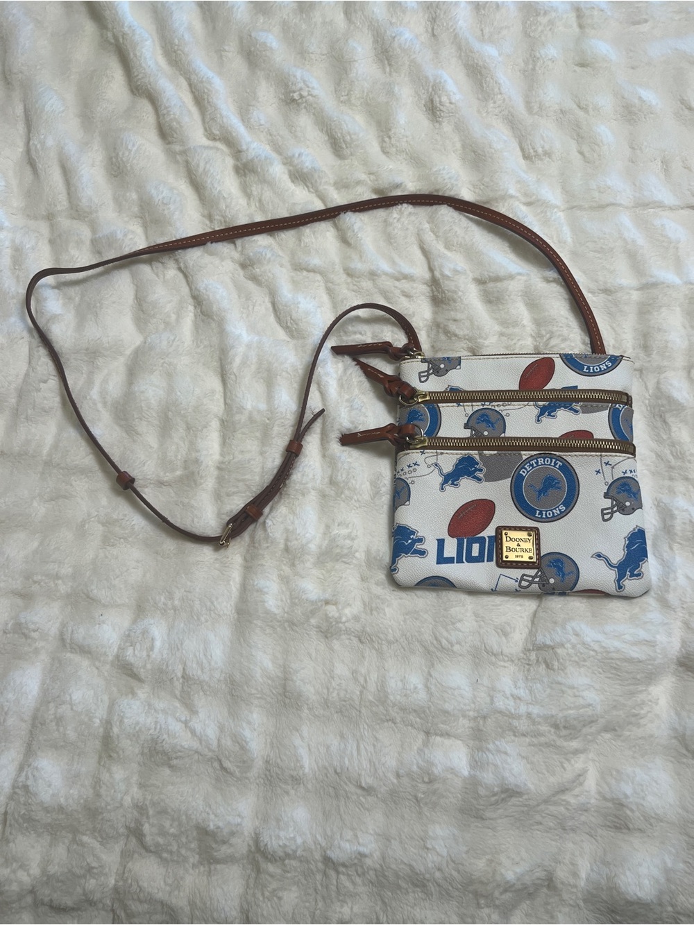 Dooney & Bourke White & Brown Detroit Lions Crossbody